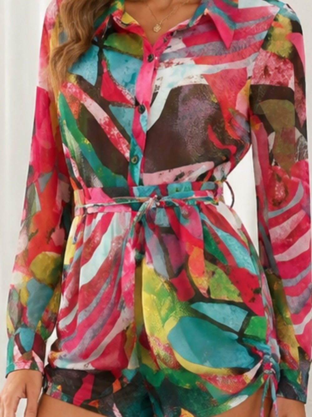 Shorts Romper in Vibrant Abstract Print - Picture 3 of 10